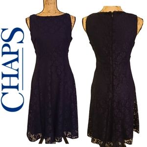 CHAPS Navy Blue Lace Sleeveless Fit And Flare Sress Size 6